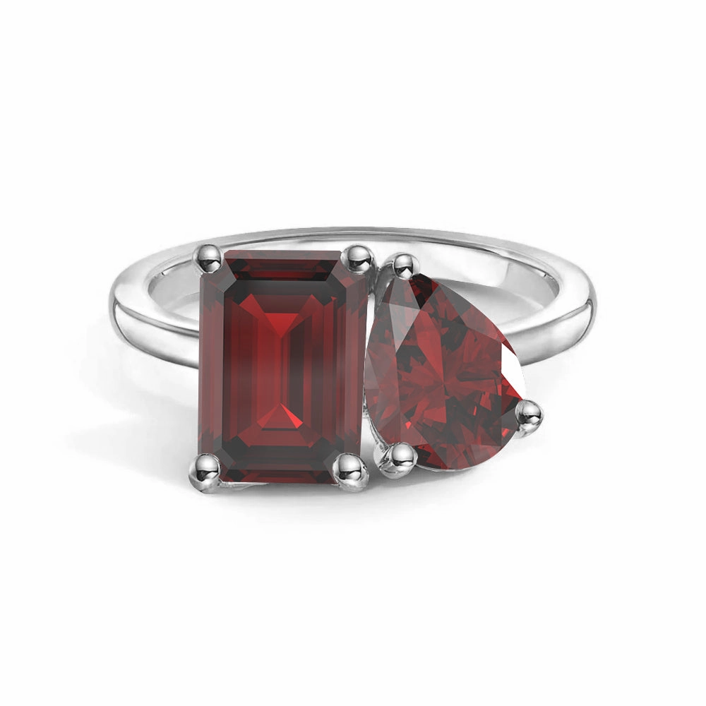 Layered Look Toi et Moi Personalized Garnet Birthstone Anniversary Ring