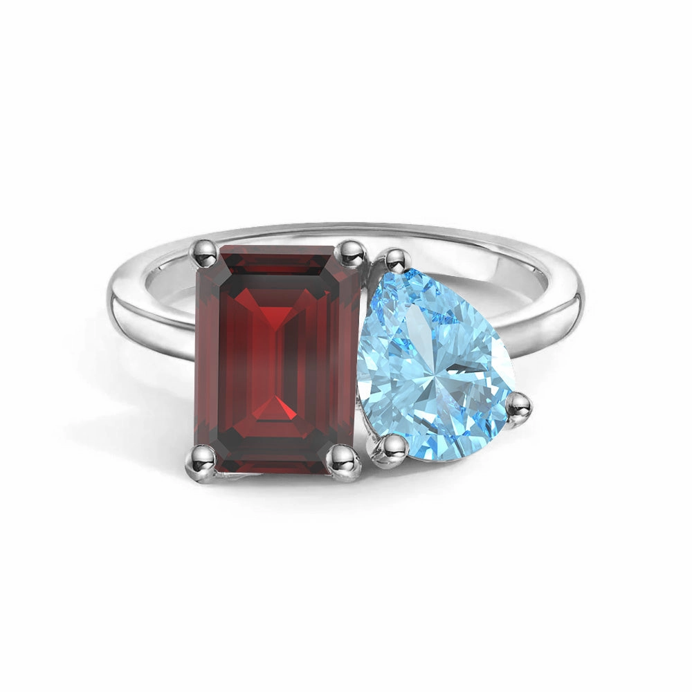 Toi et Moi Personalized Garnet Birthstone Anniversary Ring Shining Detail Perfect Finish