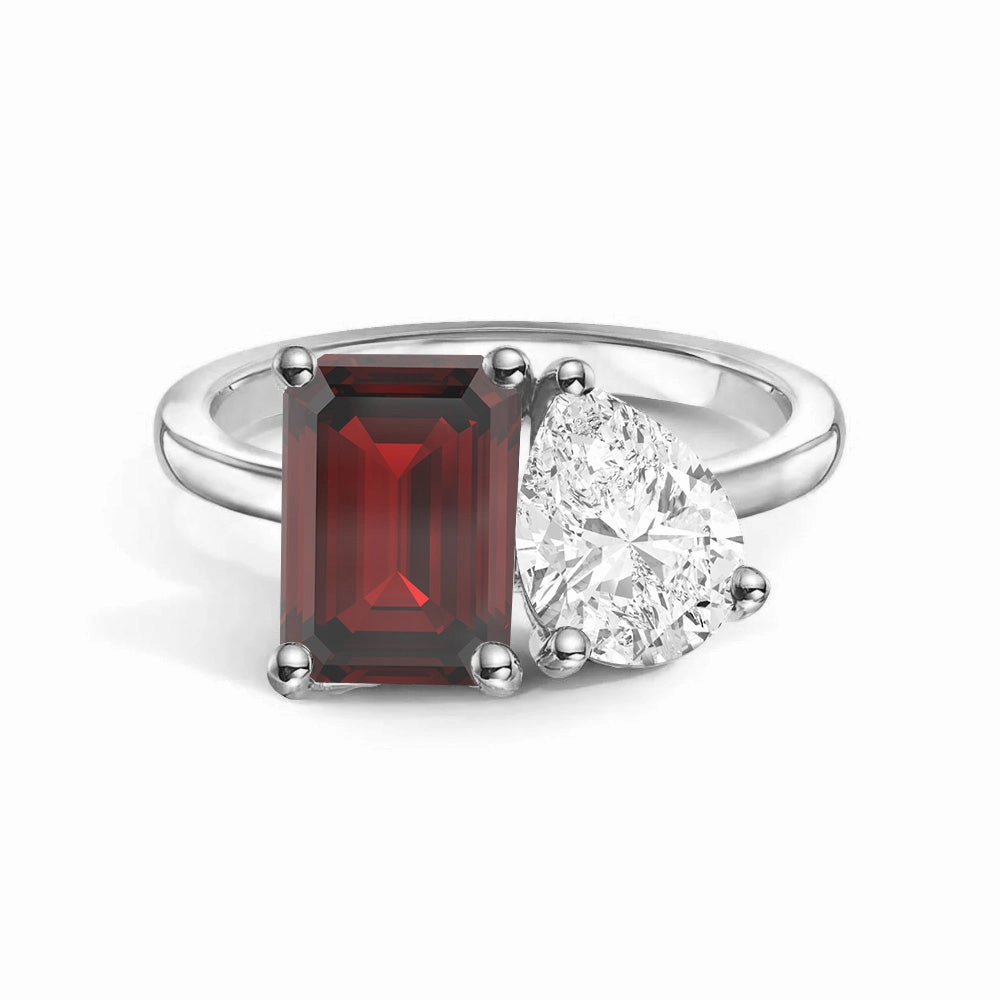 Glam Detail Toi et Moi Personalized Garnet Birthstone Anniversary Ring