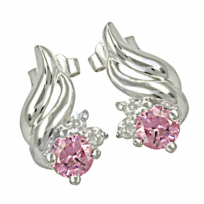 Romantic White & Pink CZ Gemstone Silver Earrings - Attractive & Solid CZ Earrings Embellished Accent Magnificent Accent