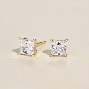 Large Jewelry Decorative Aesthetic Princess Cut Classic Solitaire Gold Studs Set 2pcs