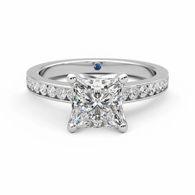 Glamour Finish Bold Detailing Princess Cut Moissanite Engagement Ring with Hidden Anniversary Stone and Channel Set Side Stones