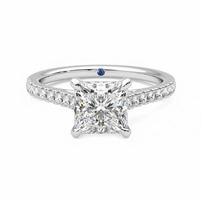 Princess Cut Moissanite Engagement Ring with Hidden Anniversary Stone and Pav?? Accents Wedding Look Distinctive Design
