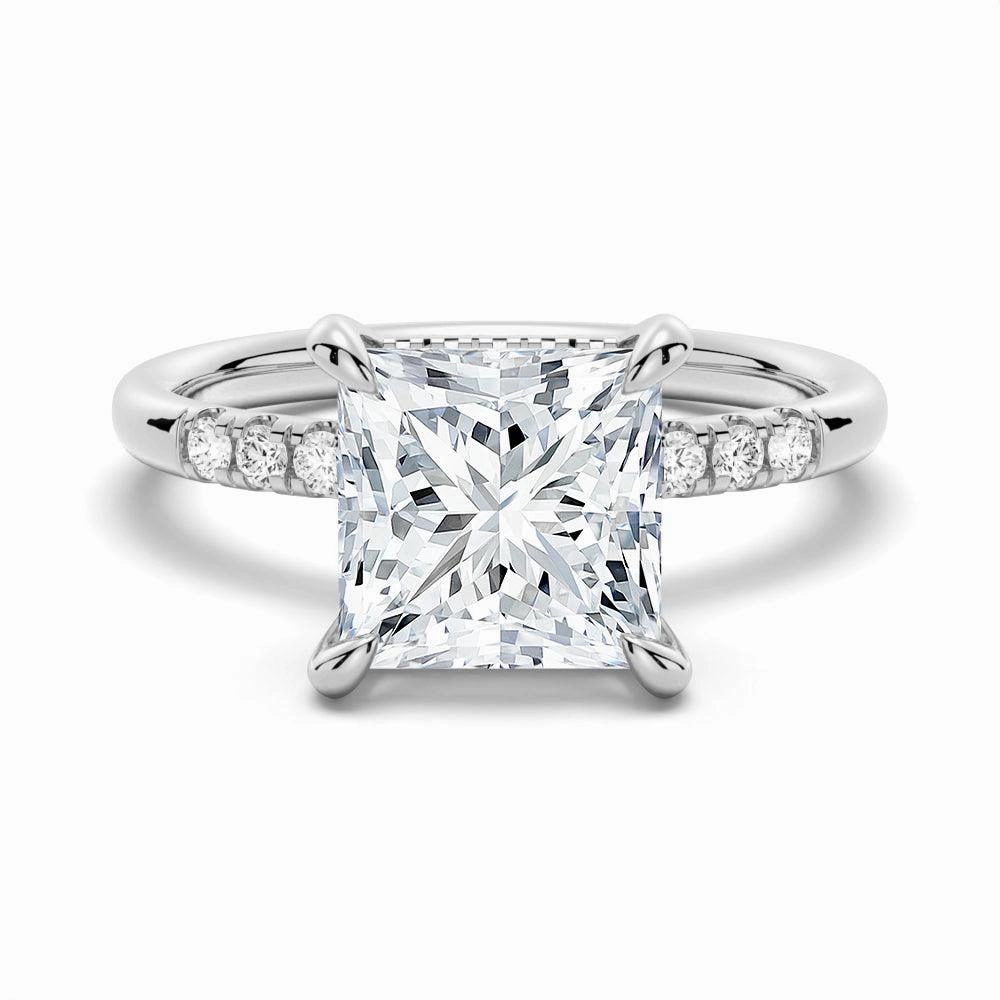 Gift Season Premium Edge Princess Cut Moissanite Engagement Ring With Hidden Halo