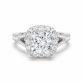 Stylish Detail Princess Cut Split Shank Moissanite Halo Engagement Ring