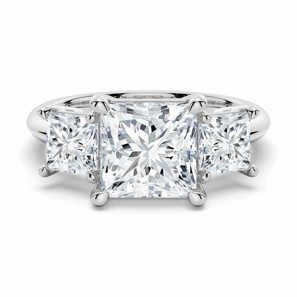 Trend Accent Brilliant Accent Princess Cut Three Stone Moissanite Engagement Ring