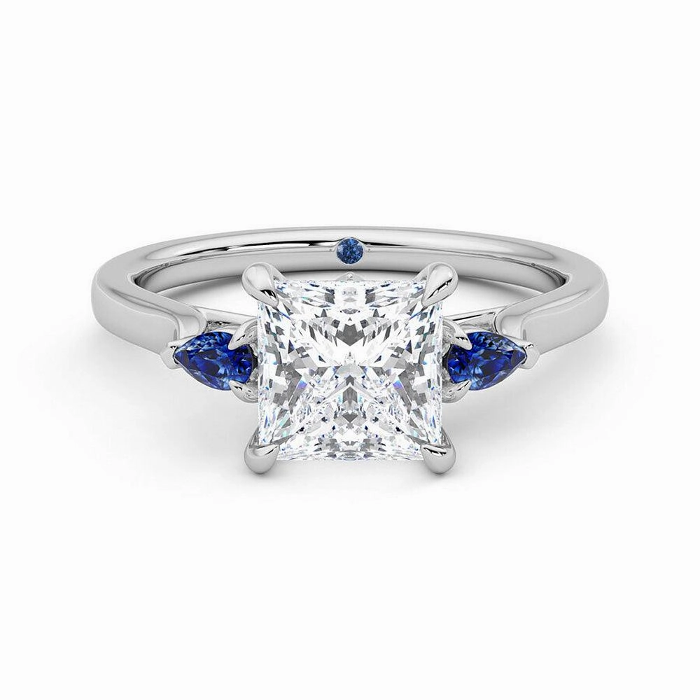 City Spark Editorial Look Princess Cut Three Stone Moissanite Engagement Ring with Hidden Anniversary Stone Accent