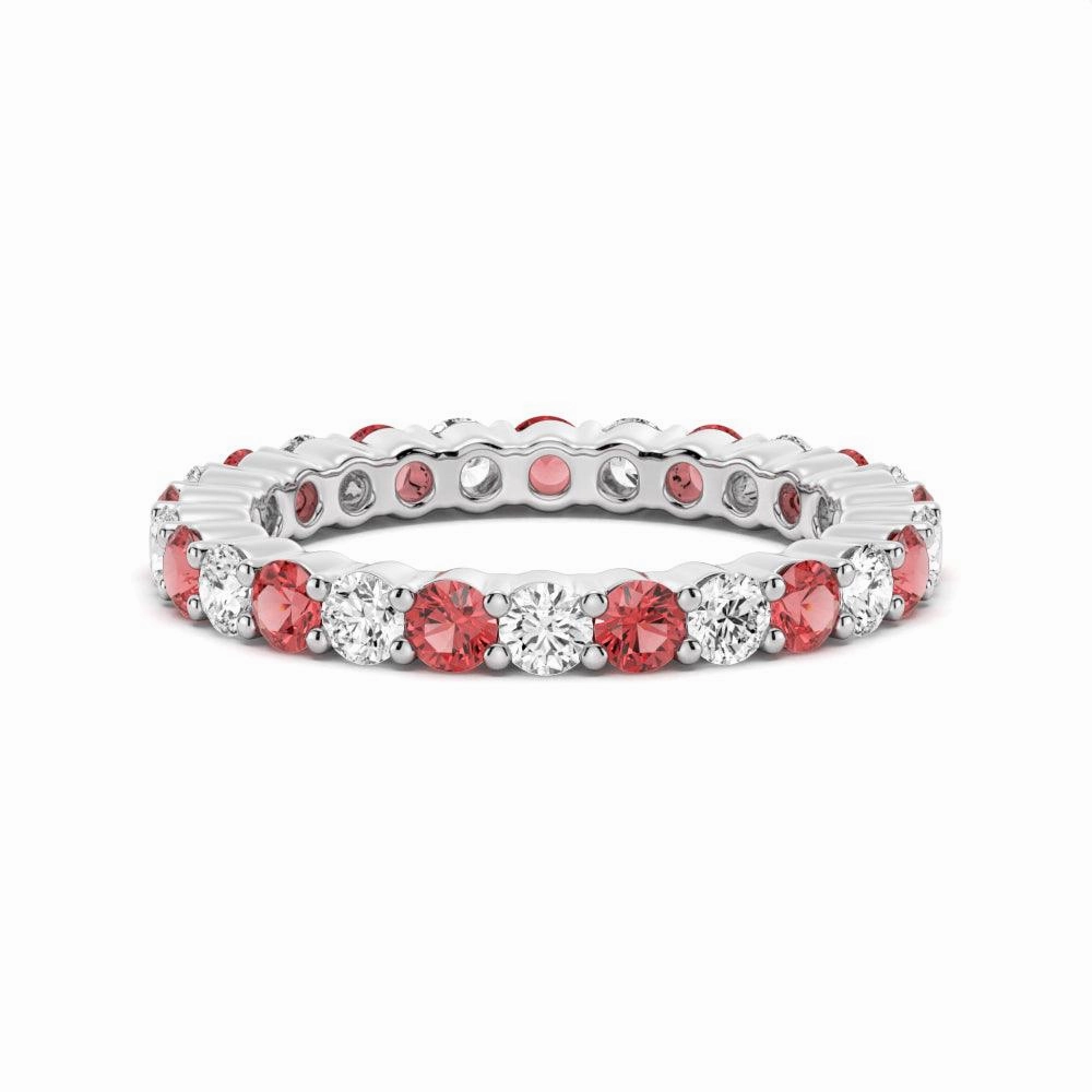 Prong Set Ruby and White Sapphire Eternity Wedding Band Unique Craftwork