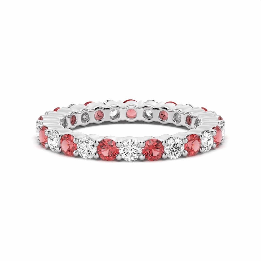 Radiant Radiance Romantic Look Prong Set Ruby and White Sapphire Eternity Wedding Band