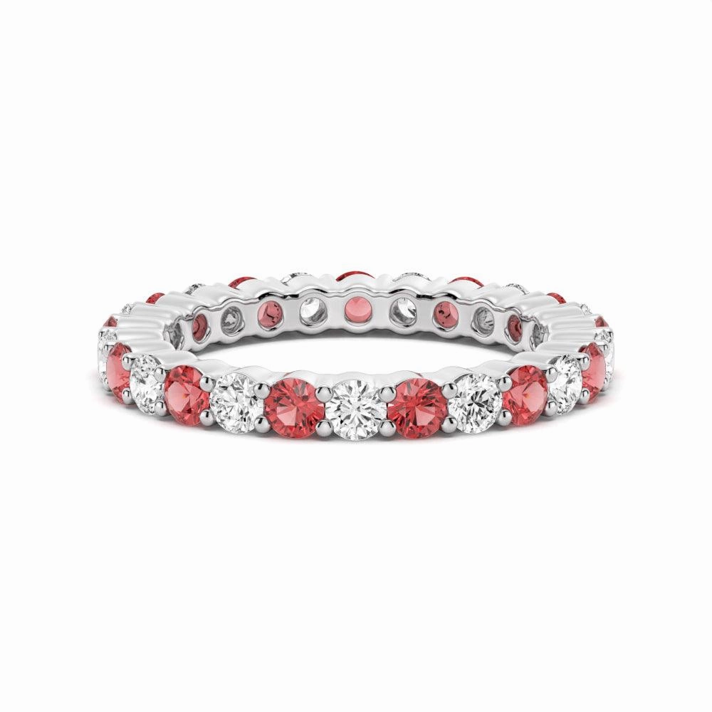 Romantic Detail Trend Look Prong Set Ruby and White Sapphire Eternity Wedding Band