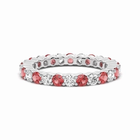 Prong Set Ruby and White Sapphire Eternity Wedding Band Unique Craftwork