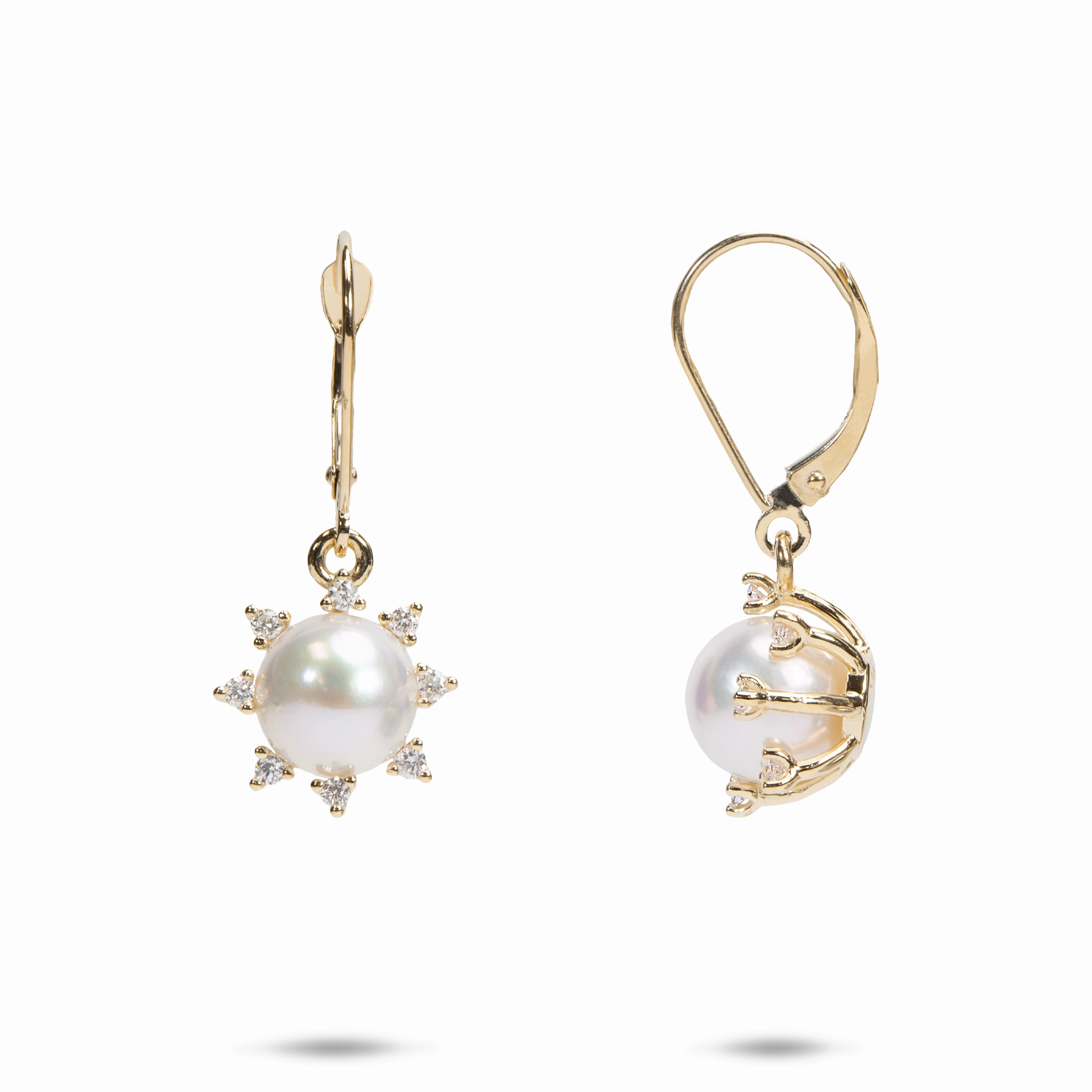 Protea Akoya White Pearl Earrings in Gold with Diamonds - 8mm Minimalist Product Pretty Choice