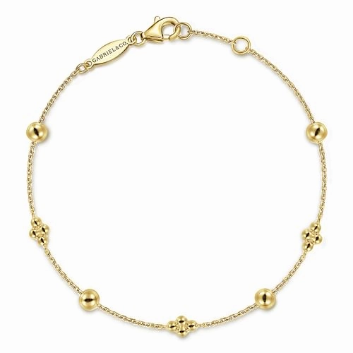 Bespoke Design Standard View 14K Yellow Gold Bujukan Beads Station Bracelet