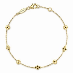 Bespoke Design Standard View 14K Yellow Gold Bujukan Beads Station Bracelet