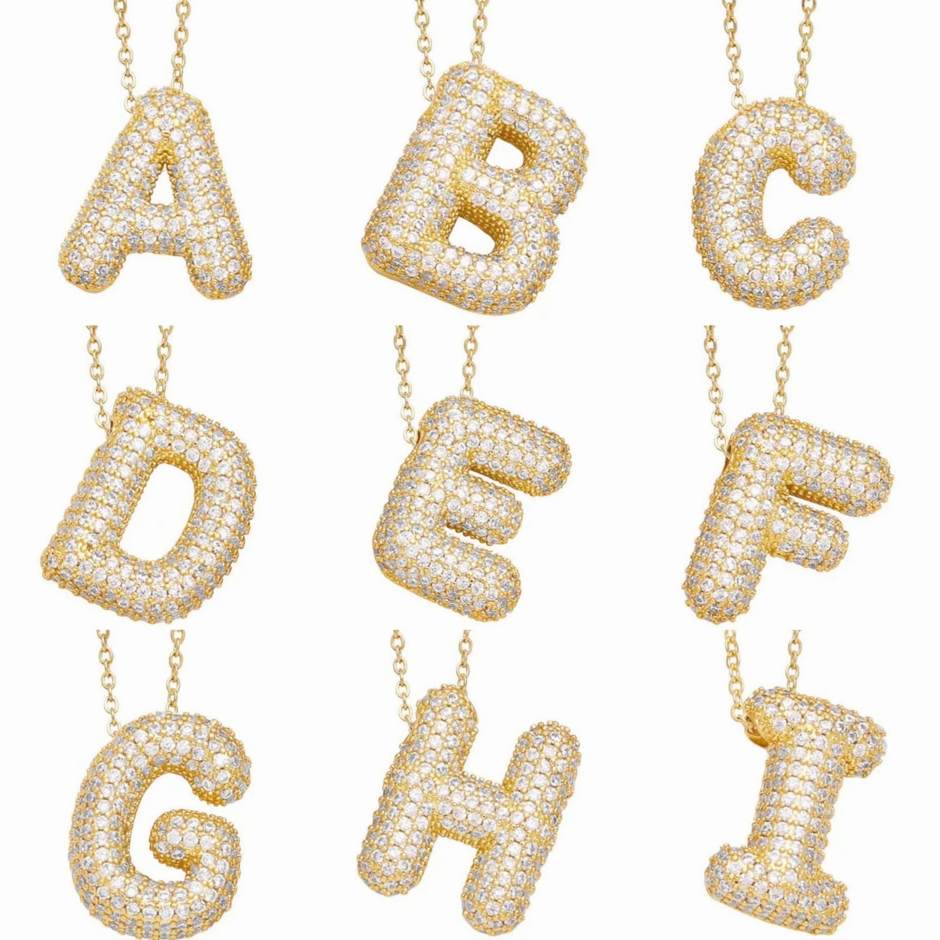 Puffed CZ Initial Necklace 18K Gold Satellite Chain Marvelous Gift Dazzling Look