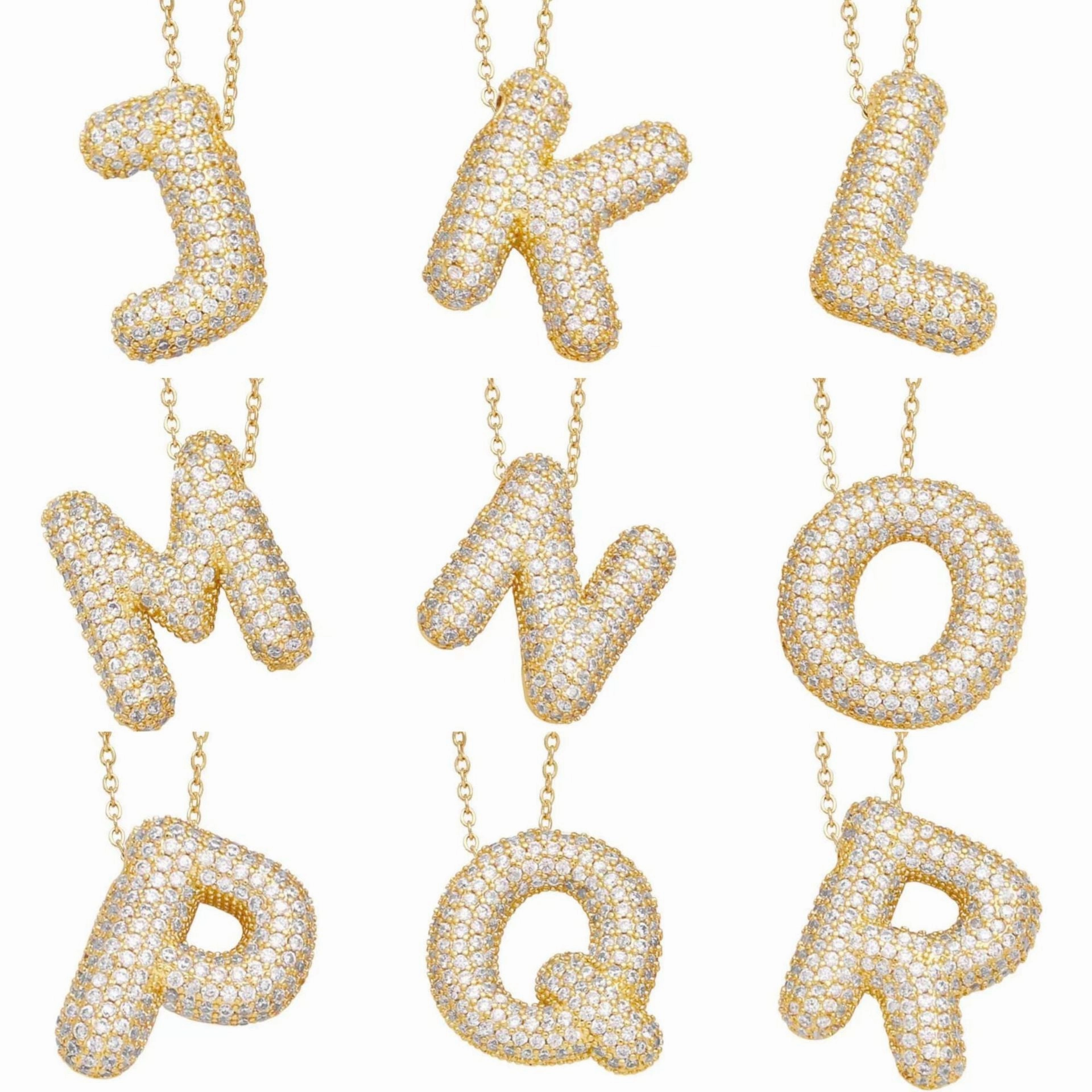 Substantial Accessory Personal expression Puffed CZ Initial Necklace 18K Gold Satellite Chain