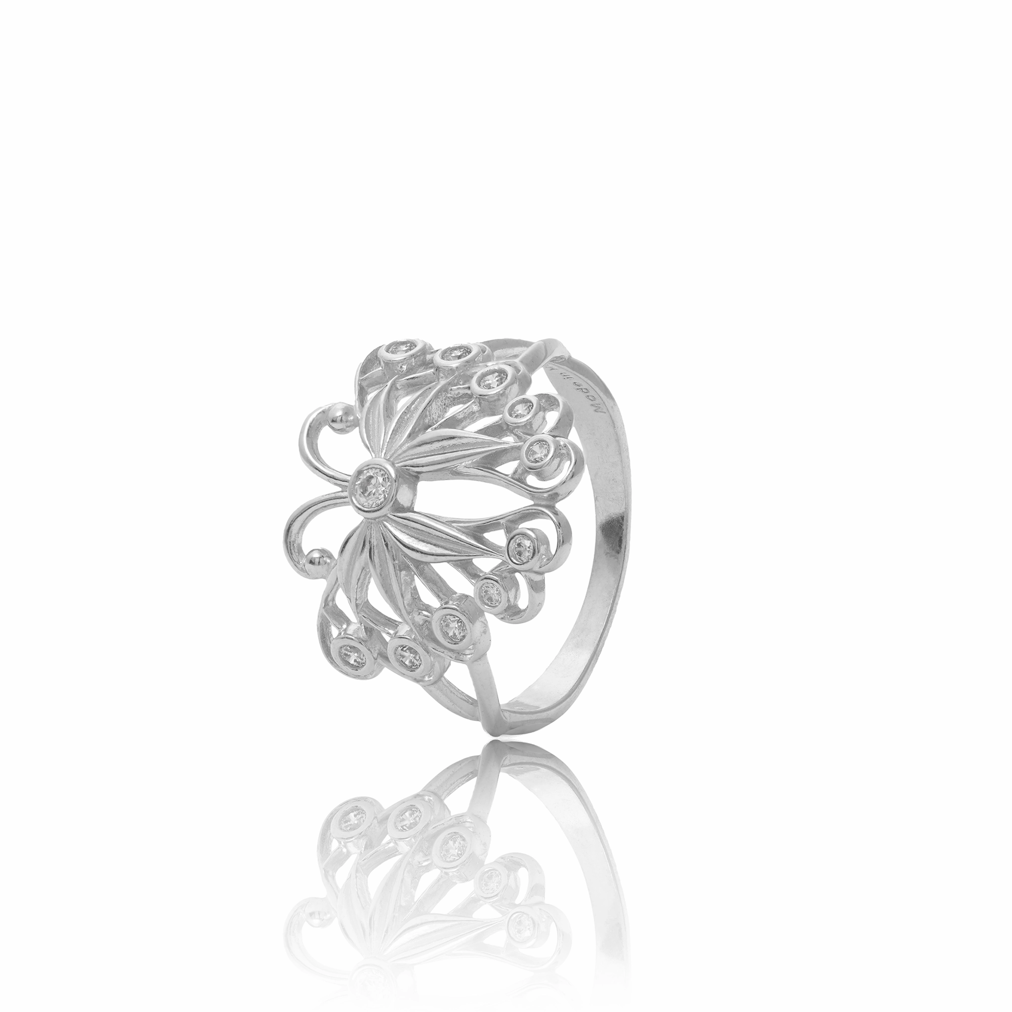 Handcrafted Decoration Pulelehua (Butterfly) Ring in Sterling Silver with Cubic Ziconia - 9-10mm