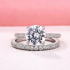 Louily Rose Gold Classic Round Cut Wedding Ring Set Weekend Light