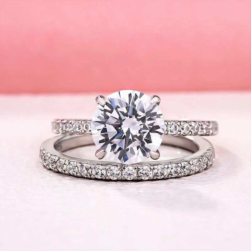 Chic Glimmer Simple Luxe Louily Rose Gold Classic Round Cut Wedding Ring Set