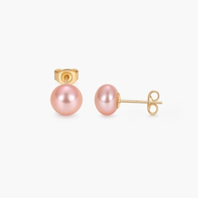 Pink Pearl Wedding Stud Earrings | 7mm Elite Shape Lustrous Form