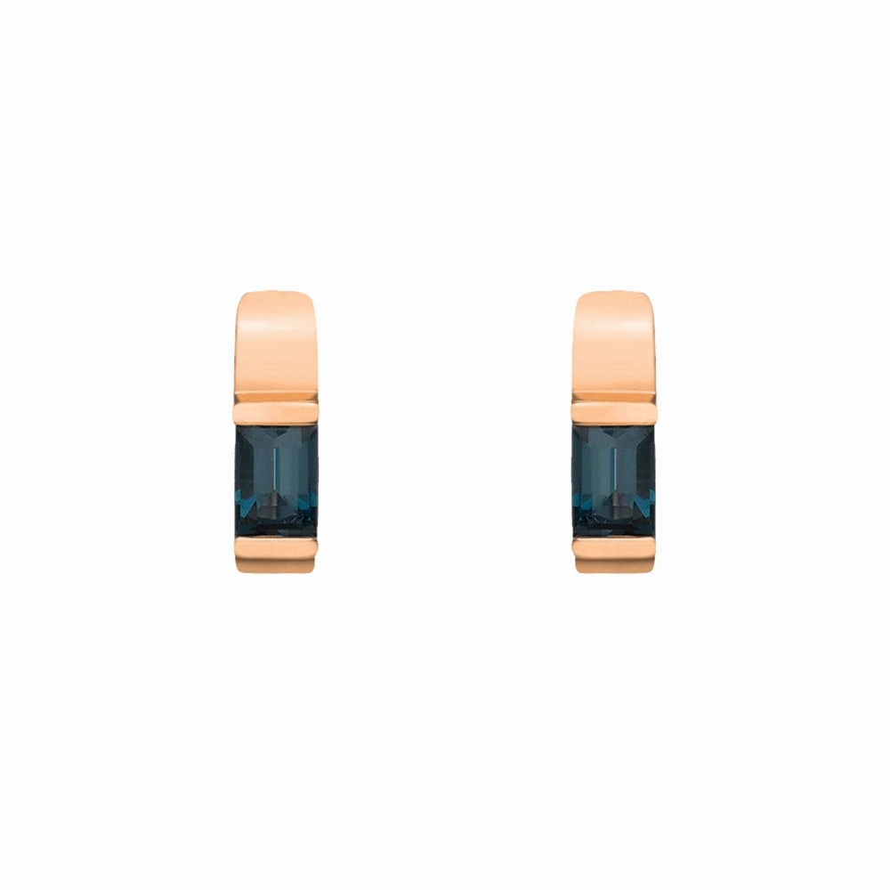 Understated Shine Rectangular London Blue Topaz Hoops with Beveled Edge Gallery Setting