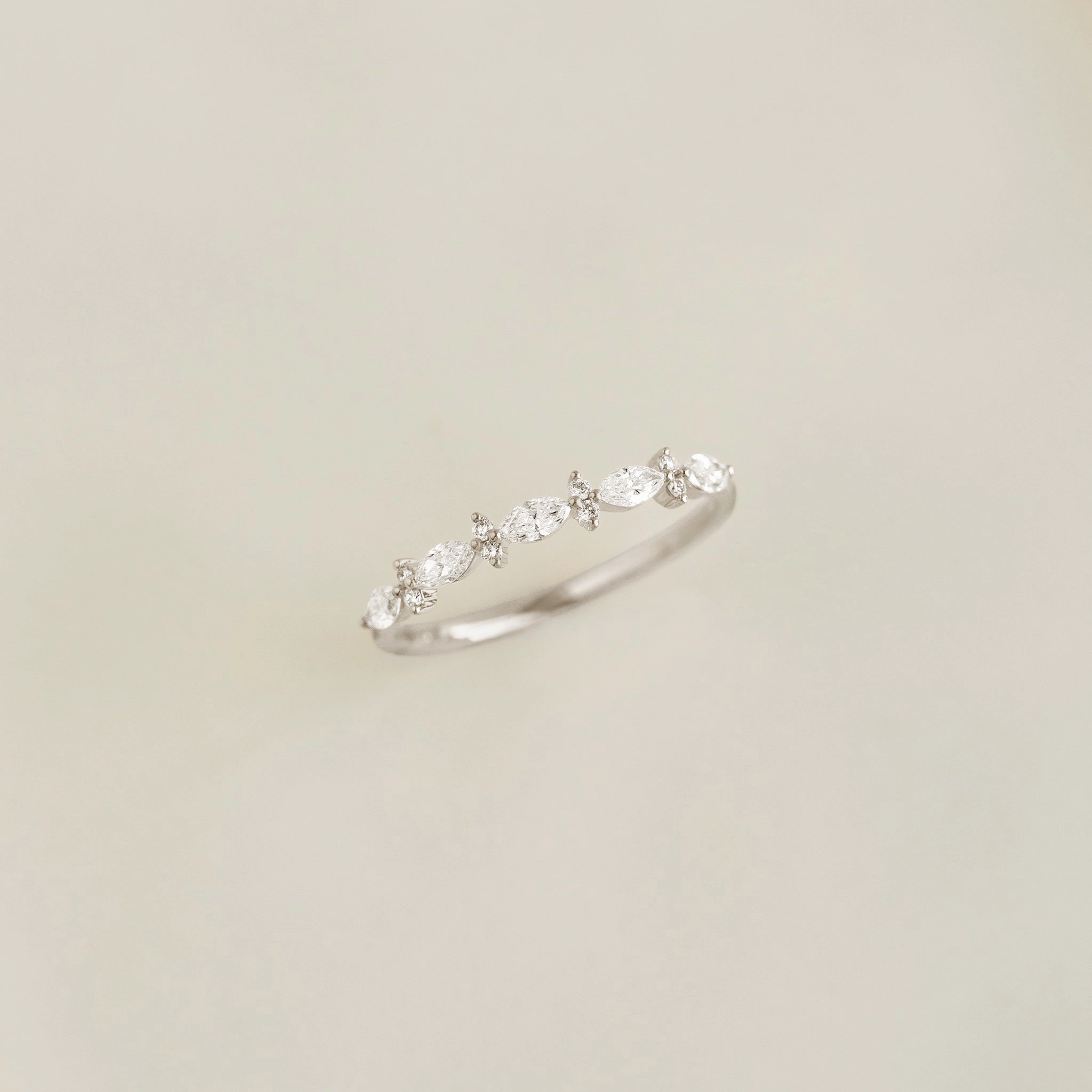Excellent Gift Marquise and Round Diamond Ring White Gold - Aurelia