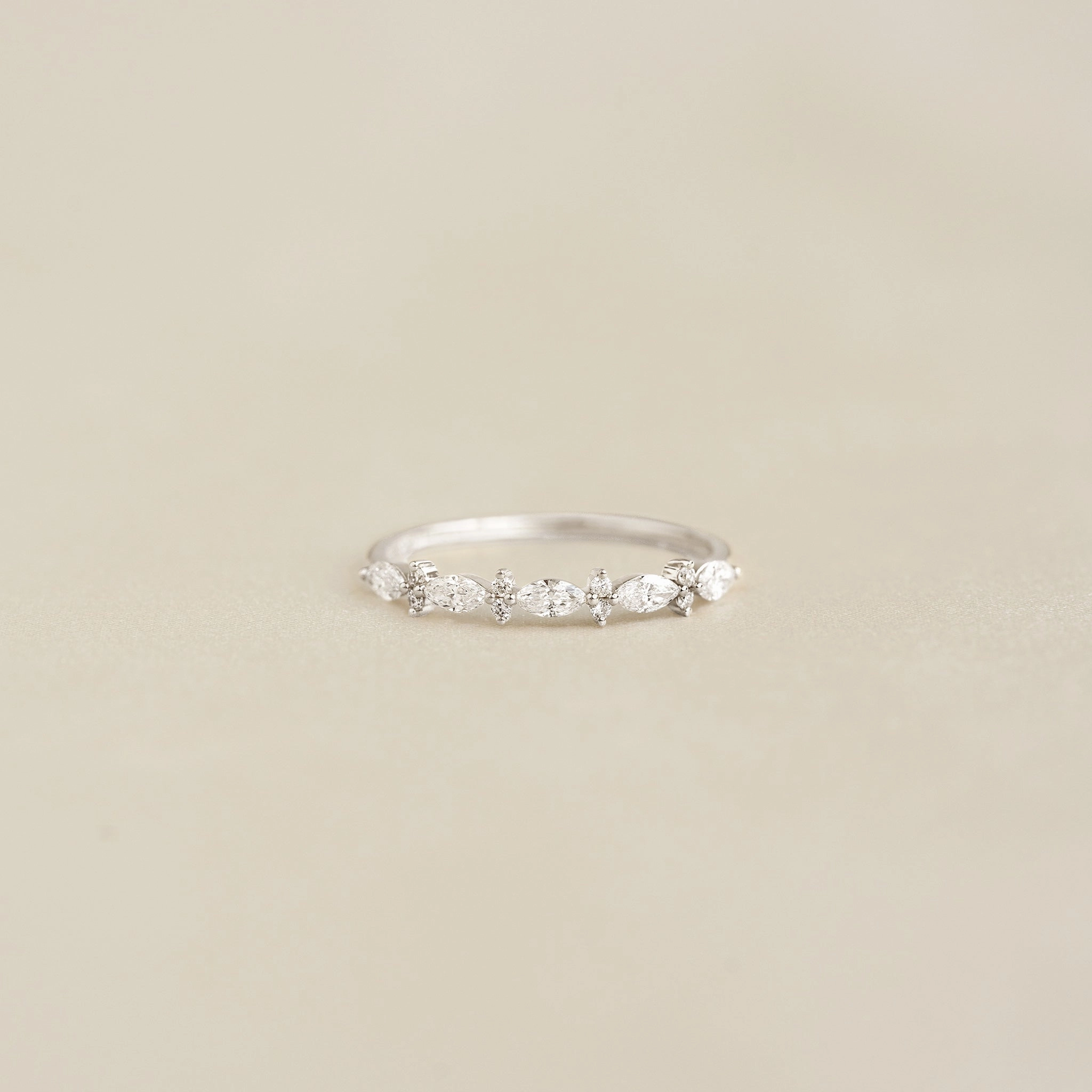 Marquise and Round Diamond Ring White Gold - Aurelia Budget Art Glamorous Piece