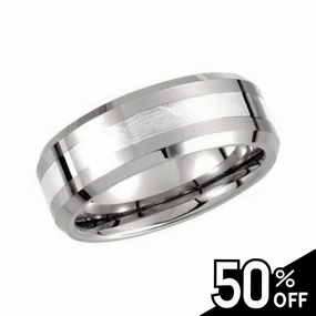 Classic Jewelry Tungsten Beveled-Edge Band with Inlay