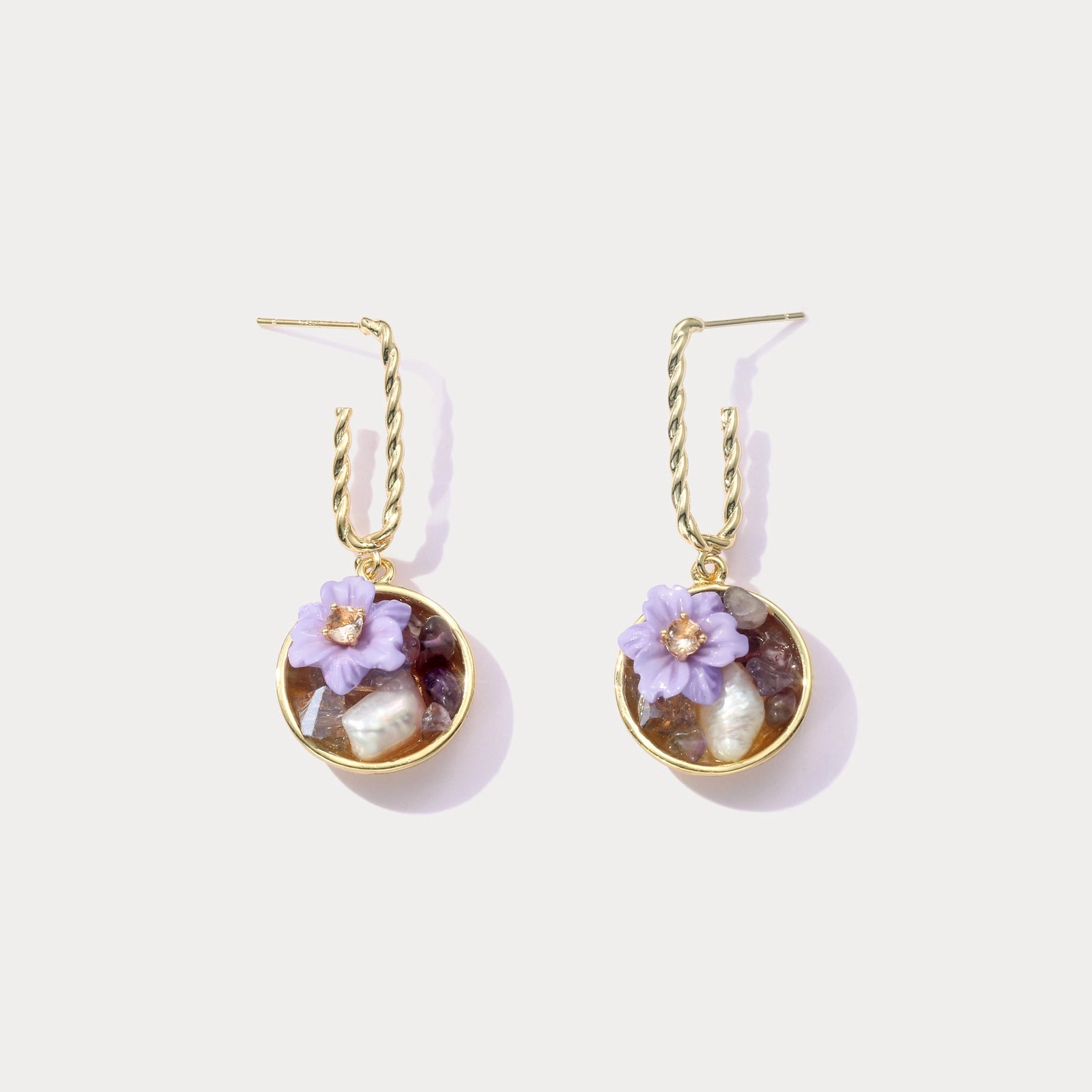 Purple Flower Pearl Earrings Special Accent