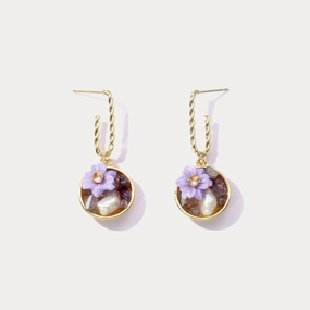 Purple Flower Pearl Earrings Special Accent