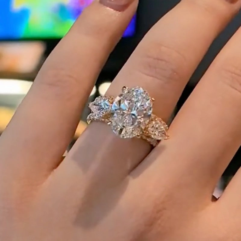 Signature Charm Glowing Feature 3PC 4.5Ct Oval Cut Insert Wedding Ring Set Travel Rings