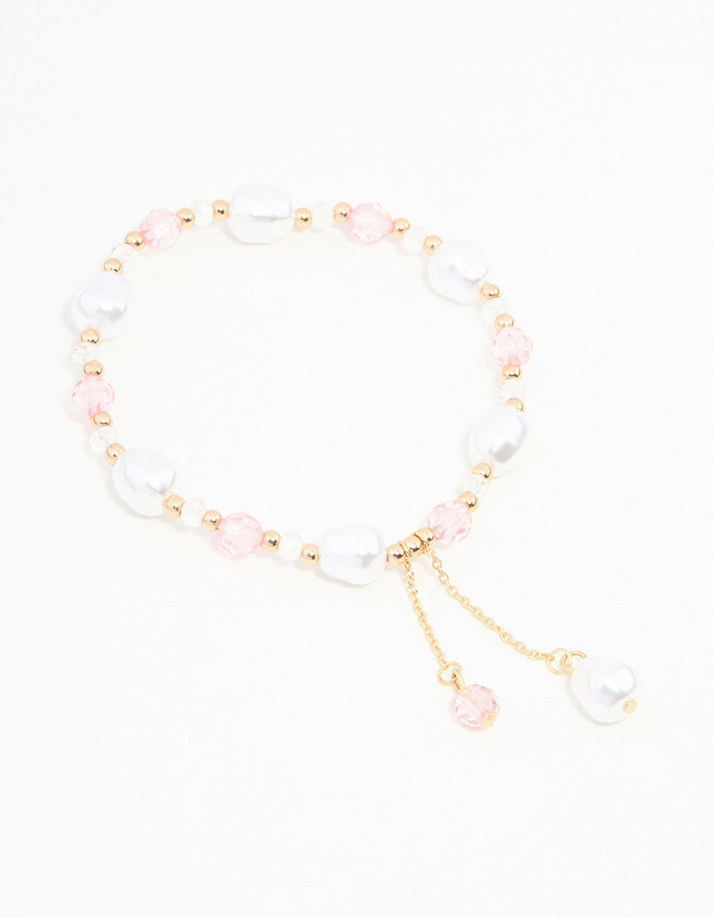 custom design Pink & Gold Beads & Pearls Stretch Bracelet