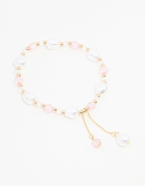 custom design Pink & Gold Beads & Pearls Stretch Bracelet
