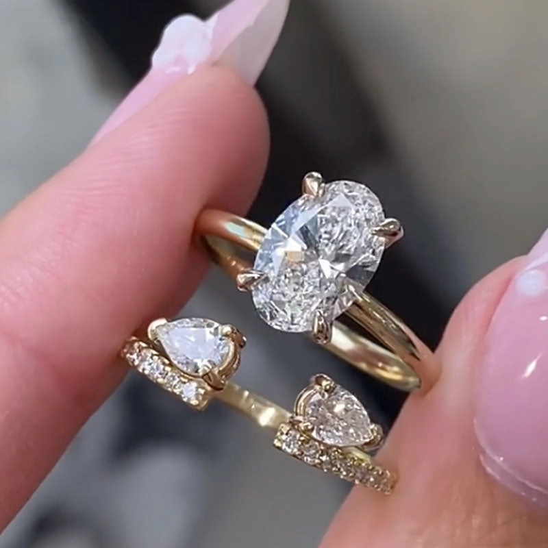 Louily Unique Oval Cut Insert Wedding Ring Set For Women In Sterling Silver Sweet Detail