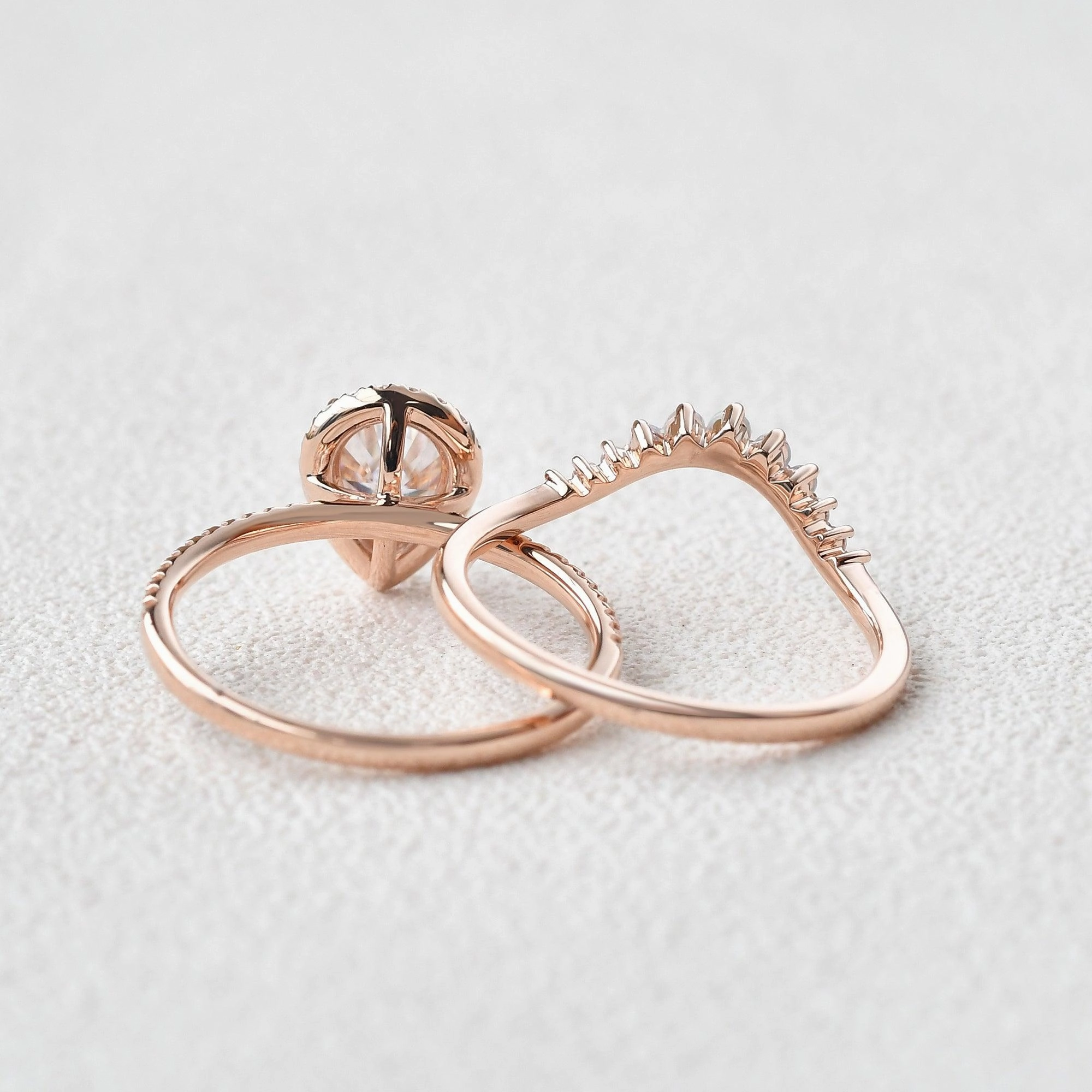 Pear Shaped Moissanite & Opal White Gold Ring Set 2pcs Timeless Jewelry Look Daily Radiance