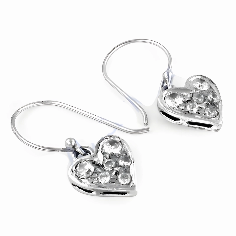 Sturdy Design Cute Heart Style Cubic Zirconia Silver Earrings - Perfect Gift for Her