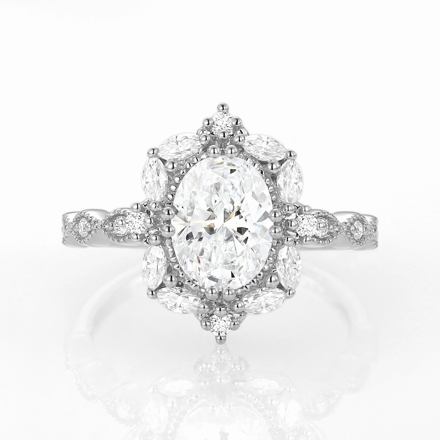 Romantic Gift Flawless Sparkle 1.0-2.0ct Lab Grown Diamond Signature Vintage Byzantine Ring