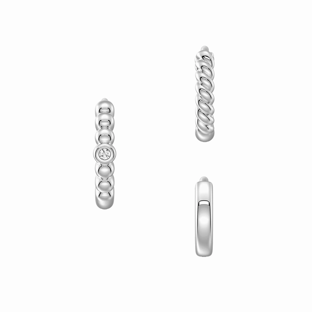 Dreamy Mood Triple Stack Hoop Earrings Set with Lab Grown Diamond Accent