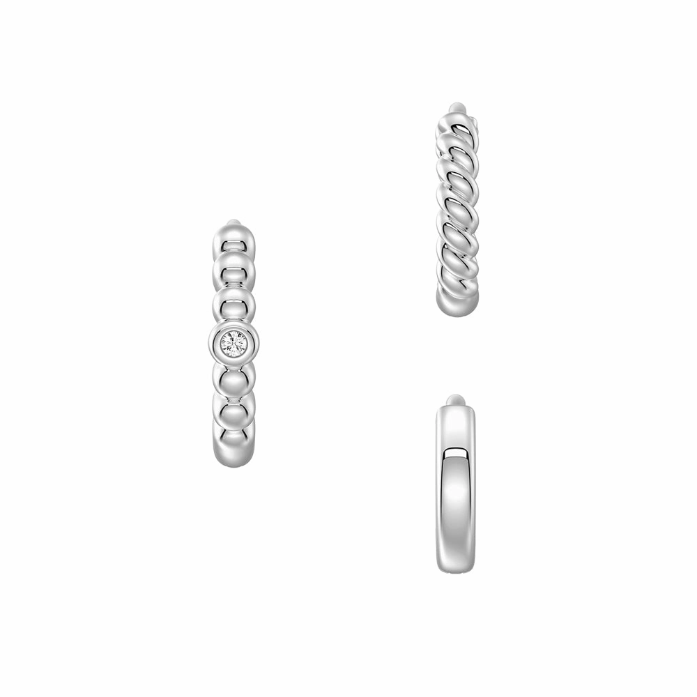 Triple Stack Hoop Earrings Set with Lab Grown Diamond Accent Vibrant Shine