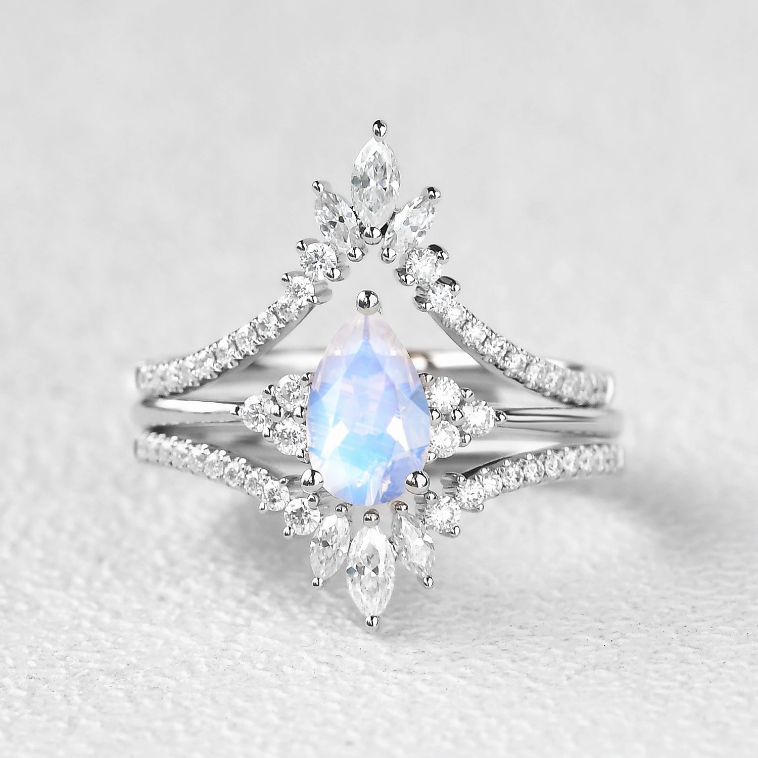 Luxury Gifts Moonstone Pear Signature Vintage Luna Ring Set 3pcs - Lydia