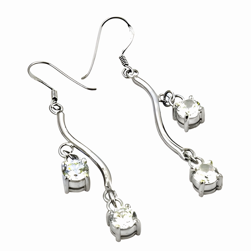 Durable Aesthetic Ravishing Cubic Zirconia Gemstone Silver Long Hook Earrings - Exceptional CZ Earrings