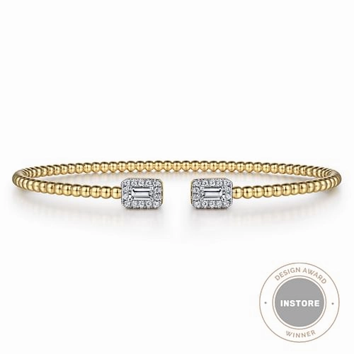 Amazing Offer 14K Yellow Gold Bujukan Open Cuff Bracelet with Diamond Baguettes