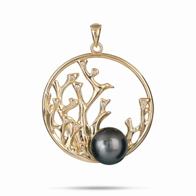 Luxe Detail Reefs Tahitian Black Pearl Pendant in Gold with Diamonds - 30mm