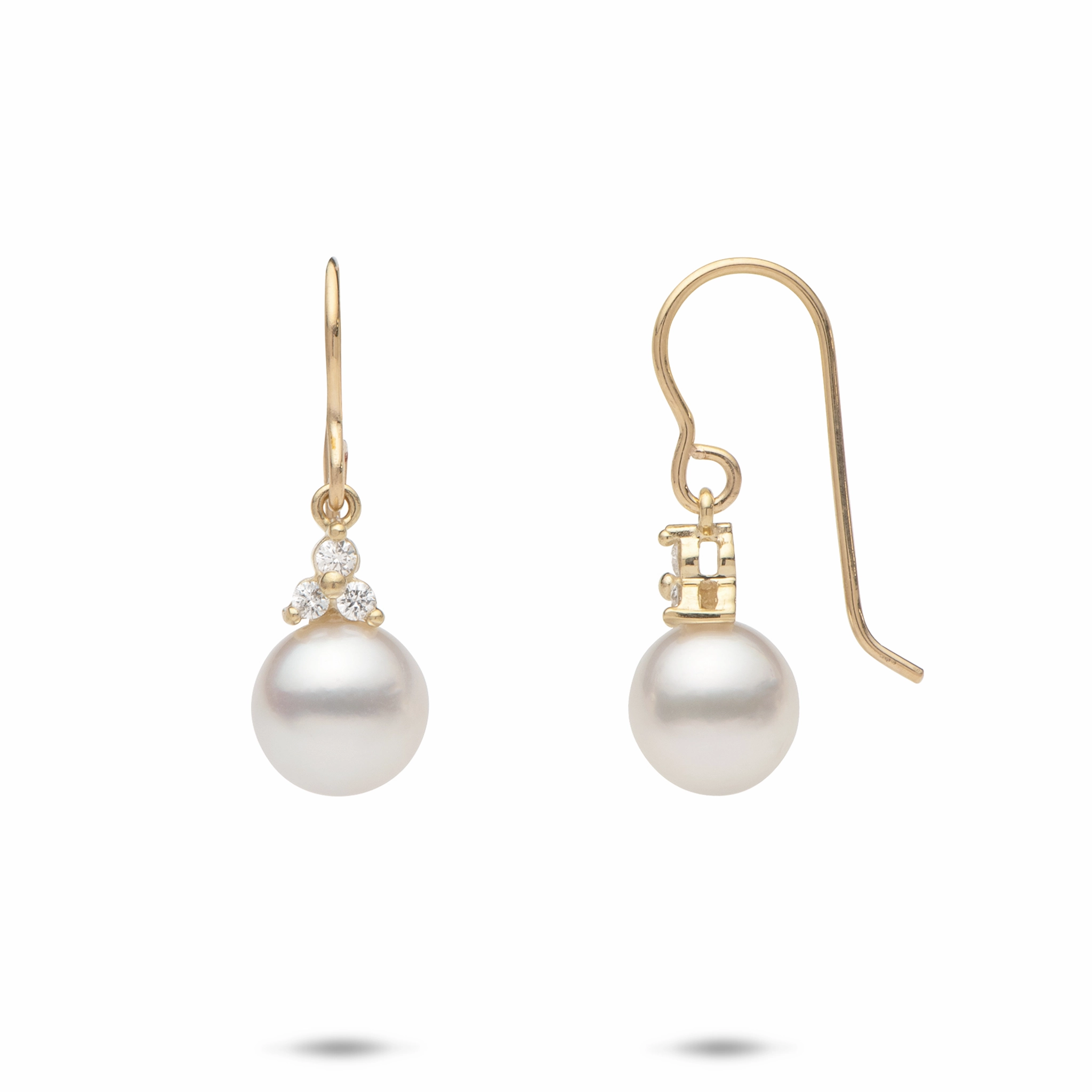 Decorative Accent South Sea White Pearl Earrings in Gold with Diamonds - 8-9mm