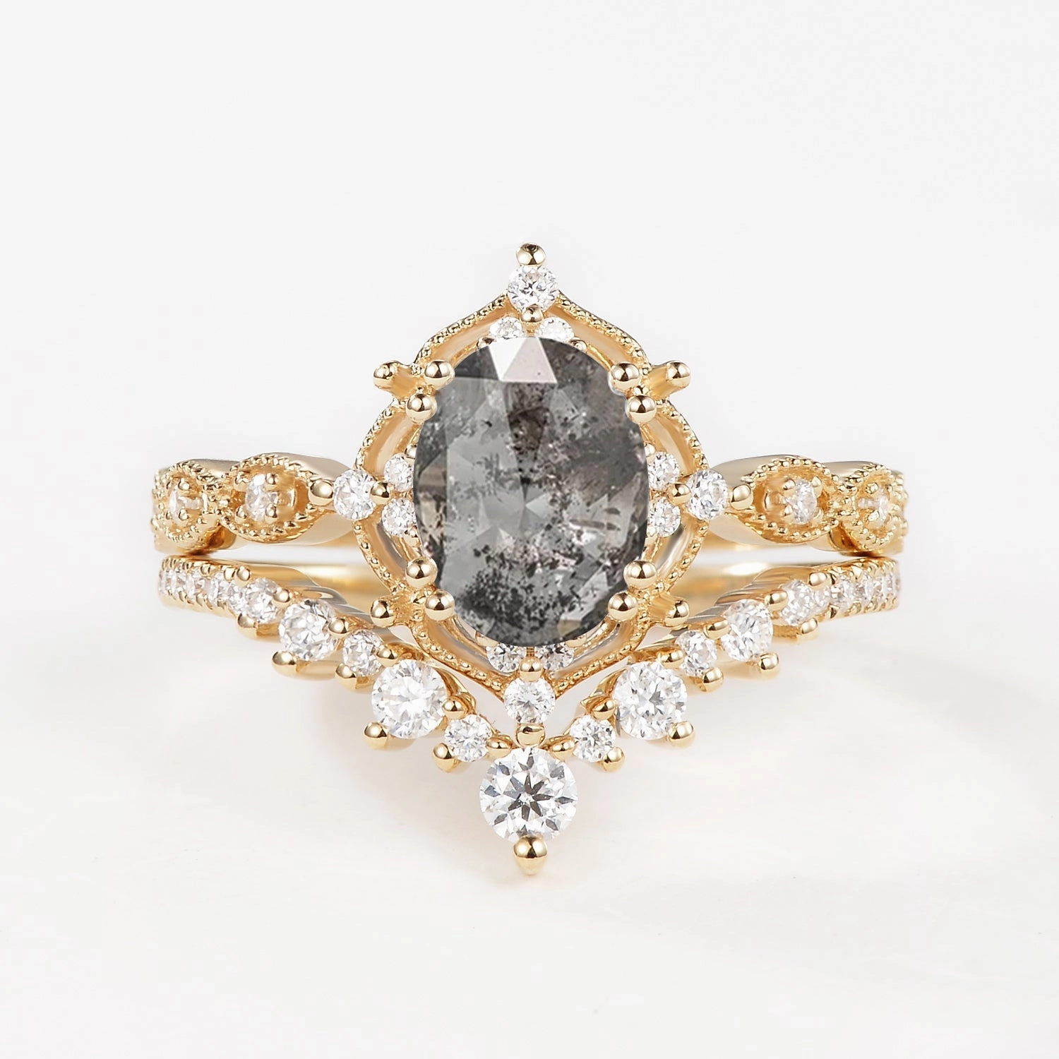 Romantic Look 1.5ct Signature Moss Agate Vintage Ring Set 2pcs - Charlotte