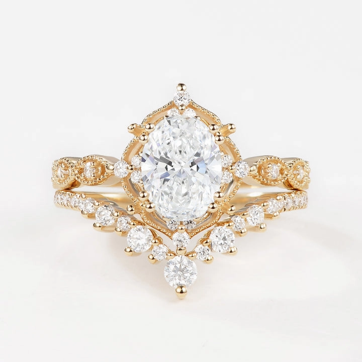 1.5ct Signature Moss Agate Vintage Ring Set 2pcs - Charlotte Feminine Edge Graceful Motion