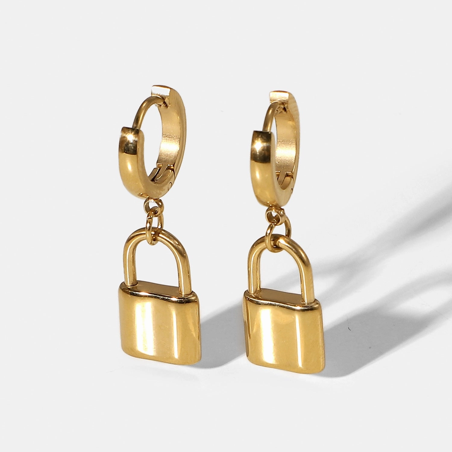 Safe Accessory Padlock Dangle Hoop Earrings 18K Gold