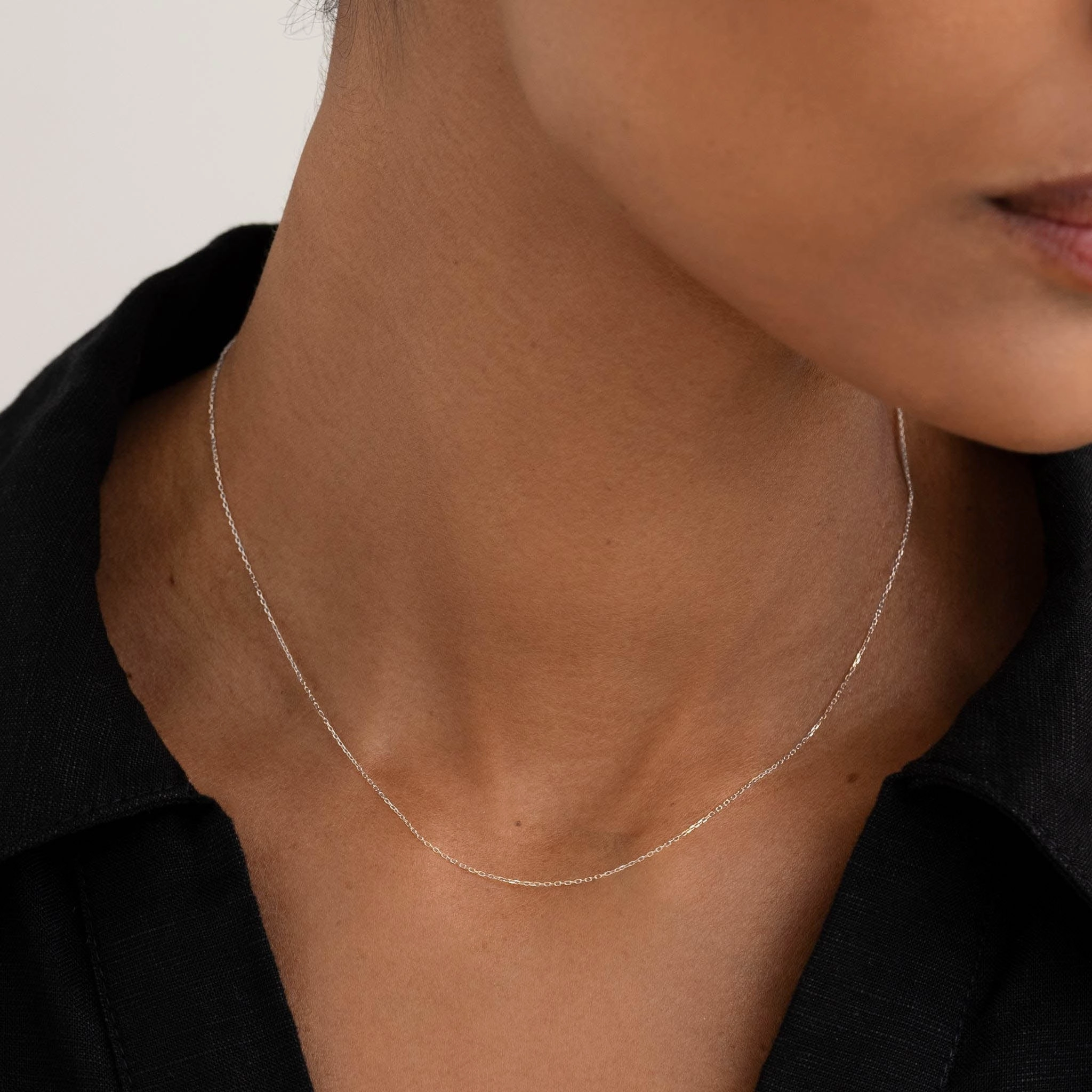 White Gold Cable Chain Necklace (16 inches) - Tyra Luxe Lookbook Dazzling Craft