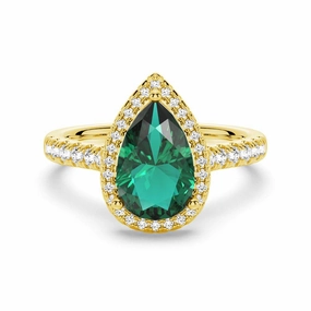 1.5 CT. Pear Shaped Emerald Ring with White Sapphire Halo Accents Gentle Finish Finest Detail