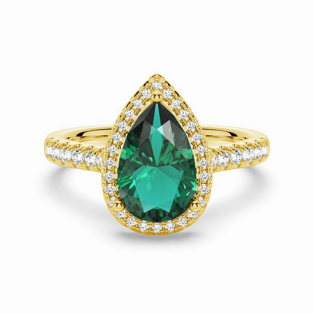 Smooth Glow Simple Style 1.5 CT. Pear Shaped Emerald Ring with White Sapphire Halo Accents